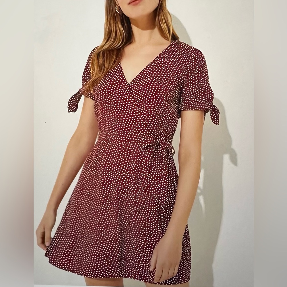 LOFT Burgundy Polka Dot Dress